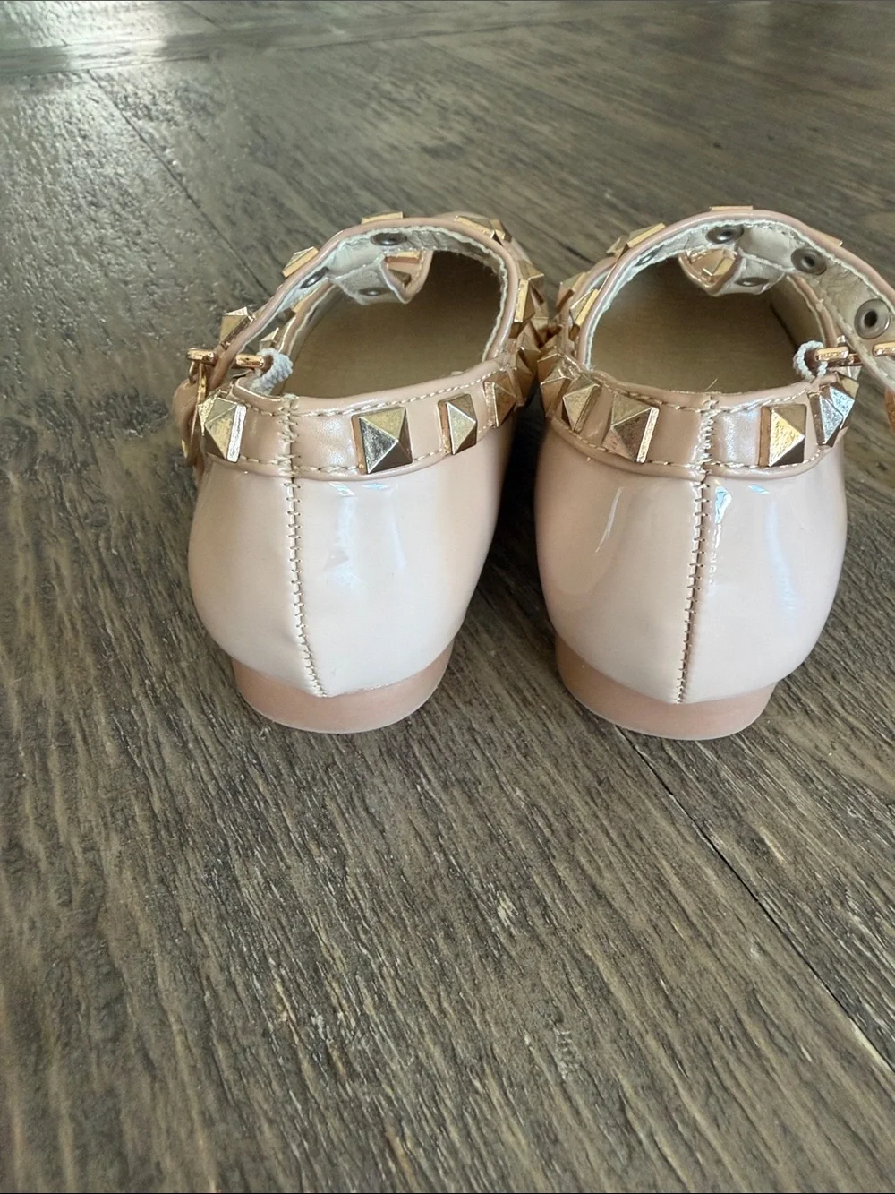 Girls' Patent Pink Studded T-Strap Dress Shoes